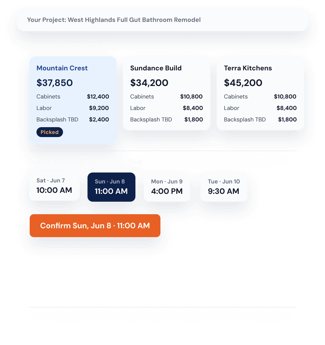 Side-by-side bids and walkthrough scheduling